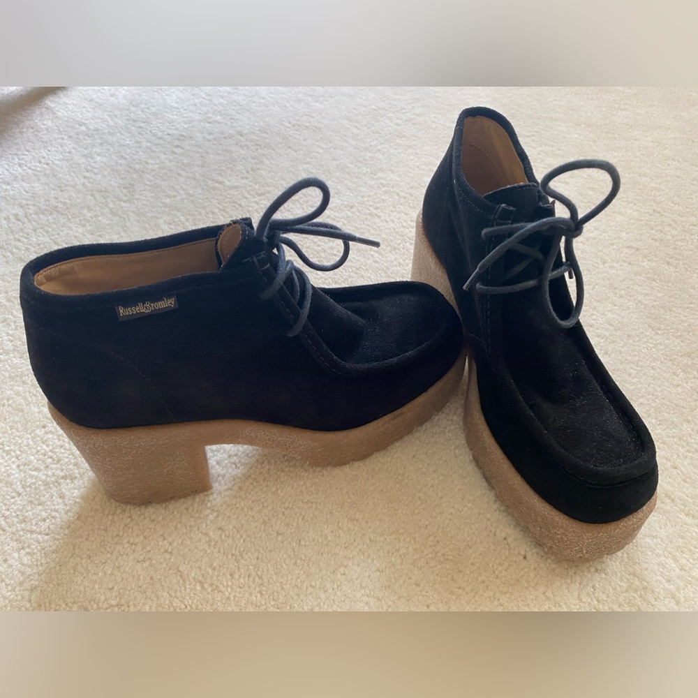 Russell & Bromley black suede ankle boot with crepe heel